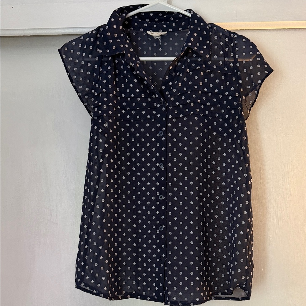 Maison Jules Navy and White Polka Dot Blouse